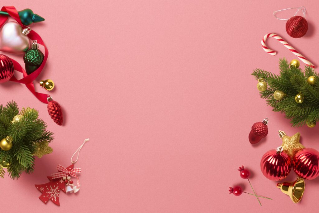 christmas decorations with pink background